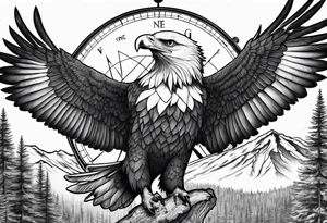 Eagle with forest scenery and compass tattoo idea