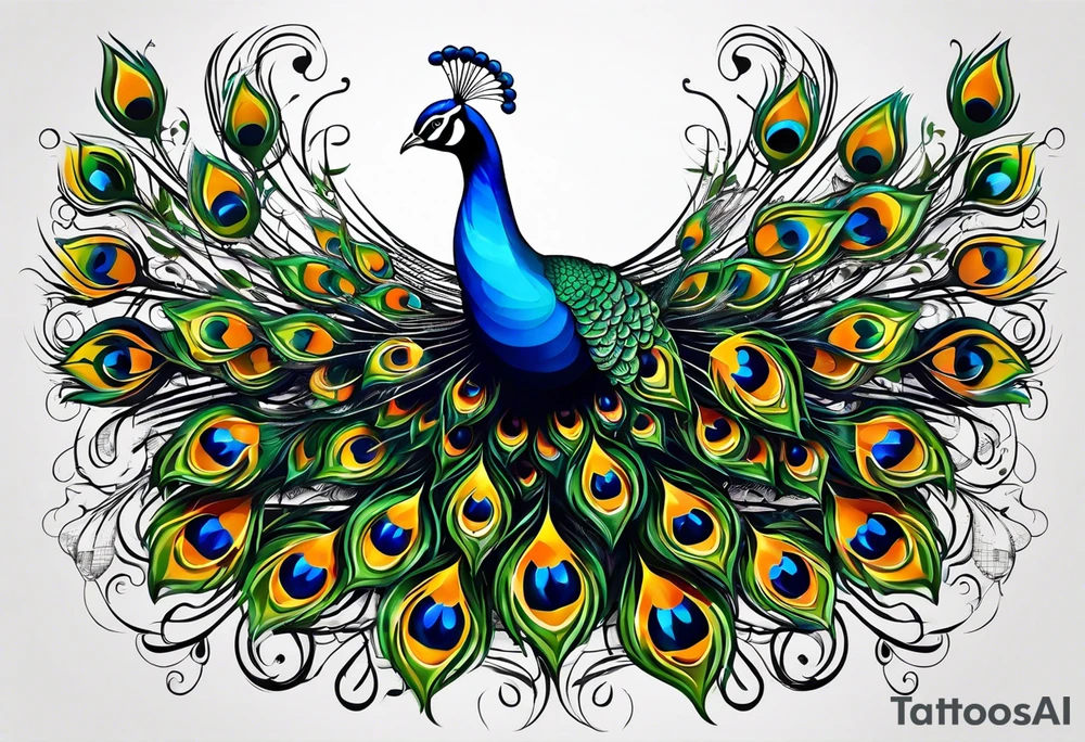 Peacock and music tattoo idea
