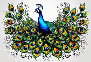 Peacock and music tattoo idea