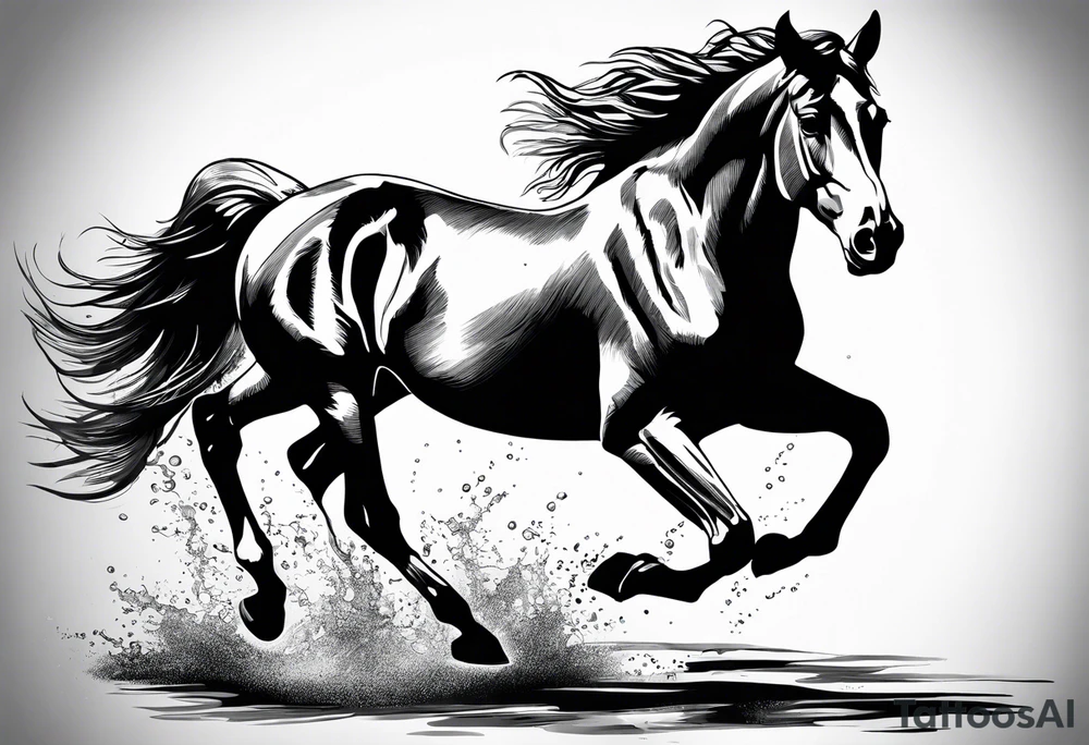 A horse galloping across wet ground tattoo idea