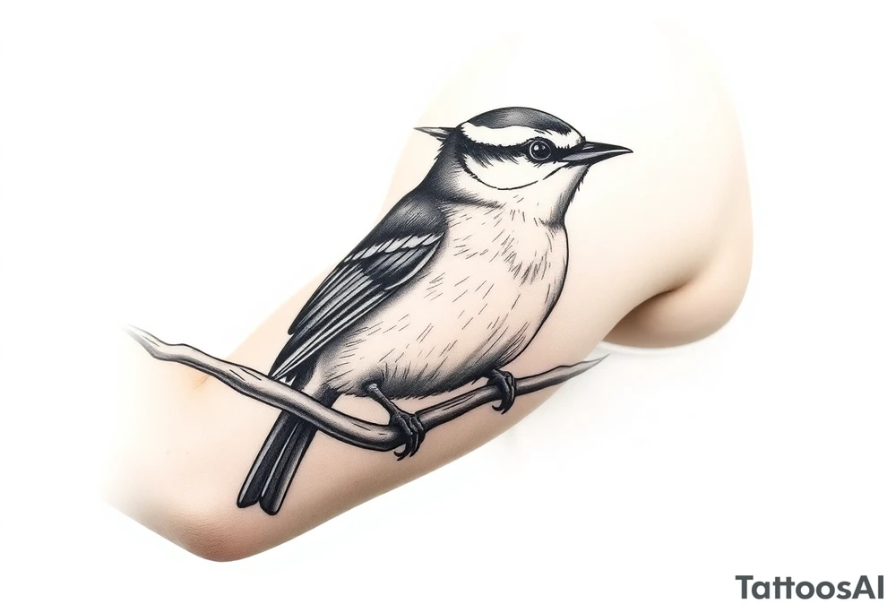 Nuthatch bird sitting on a branch tattoo idea