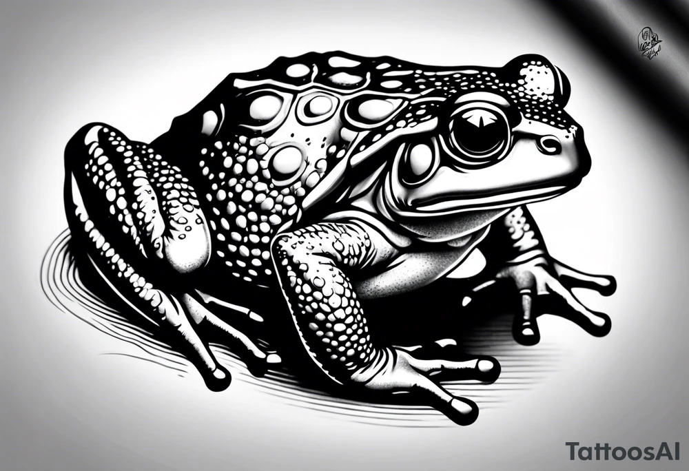 Toad in a child’s hand tattoo idea