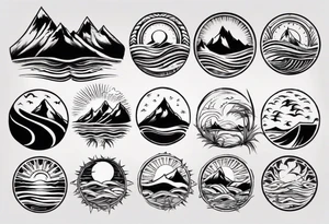 mountains, beach, waves, sunset tattoo idea