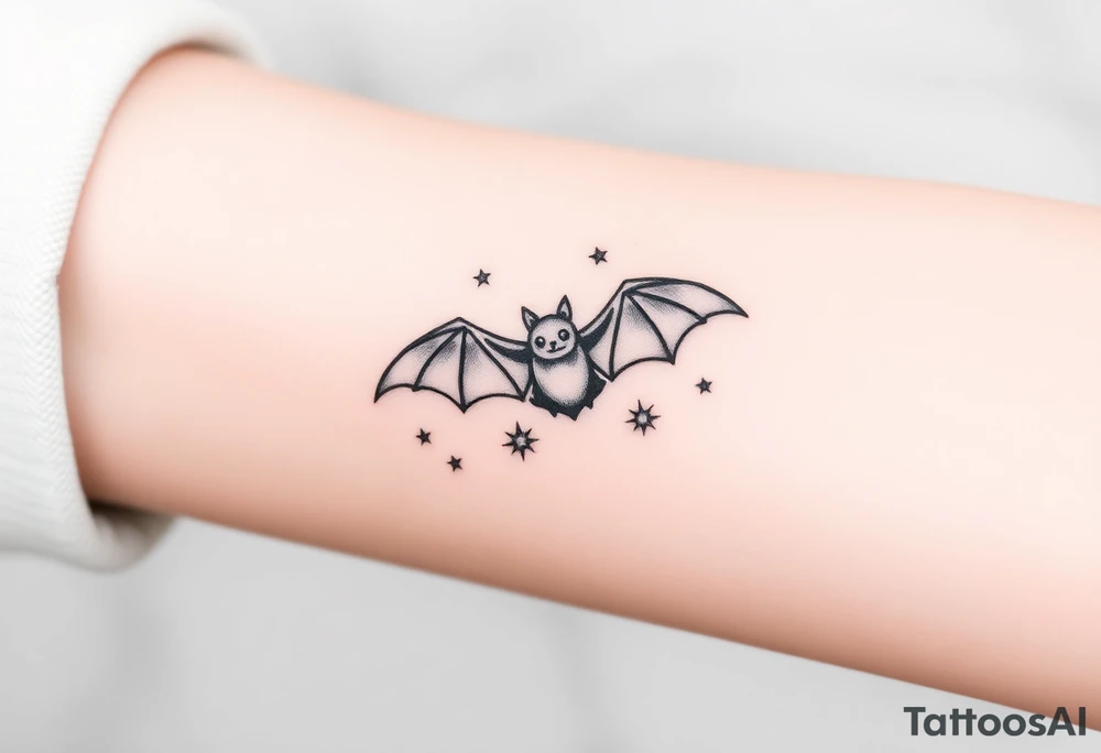 Small bat flying in front of stars tattoo idea