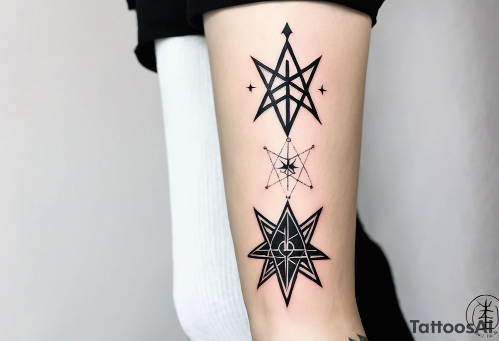 knee tattoo with unicursal hexagram from Thelema tattoo idea