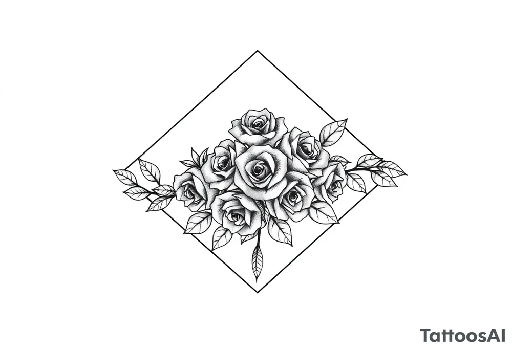 Small Roses with NO LEAVES fully filling up the inside of an lateral elongated diamond shape tattoo idea