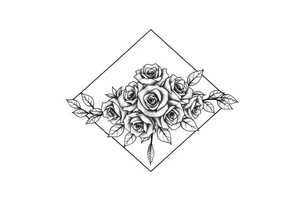 Small Roses with NO LEAVES fully filling up the inside of an lateral elongated diamond shape tattoo idea