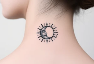 celestial sun and moon embrace with constellation patterns tattoo idea