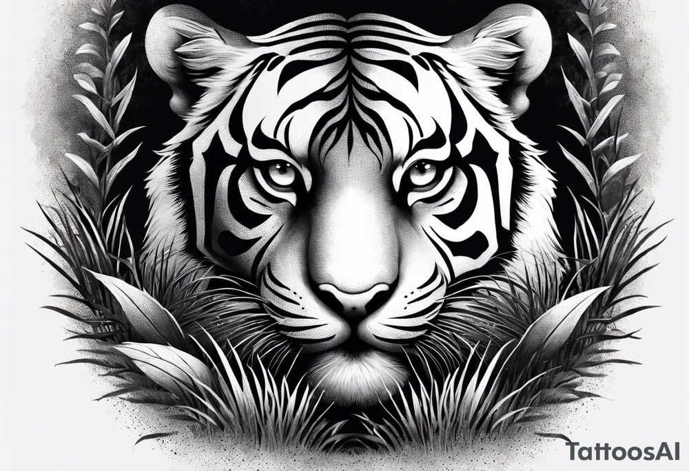 hungry tiger hiding in the grass tattoo idea