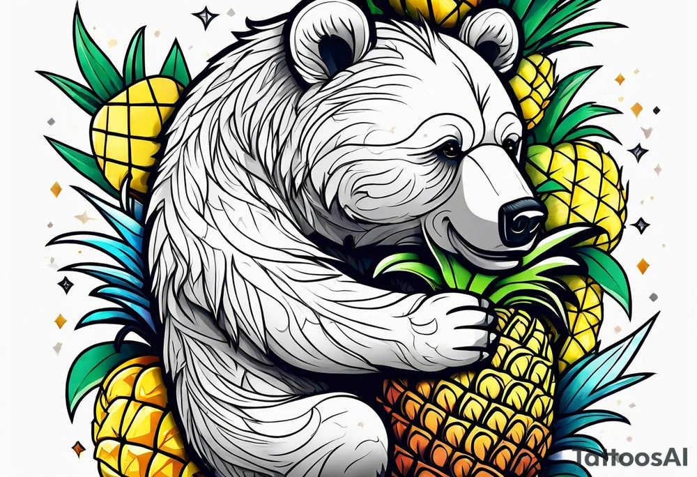 Bear hugging pineapple tattoo idea