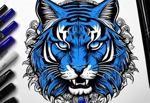 blue wildcat in football attire  morphing into jfootball game night half of the face is a black male school student tattoo idea