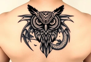 Magnetic owl surrounded by beautiful dragon tattoo idea