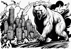 Angry bear coming up behind a city tattoo idea
