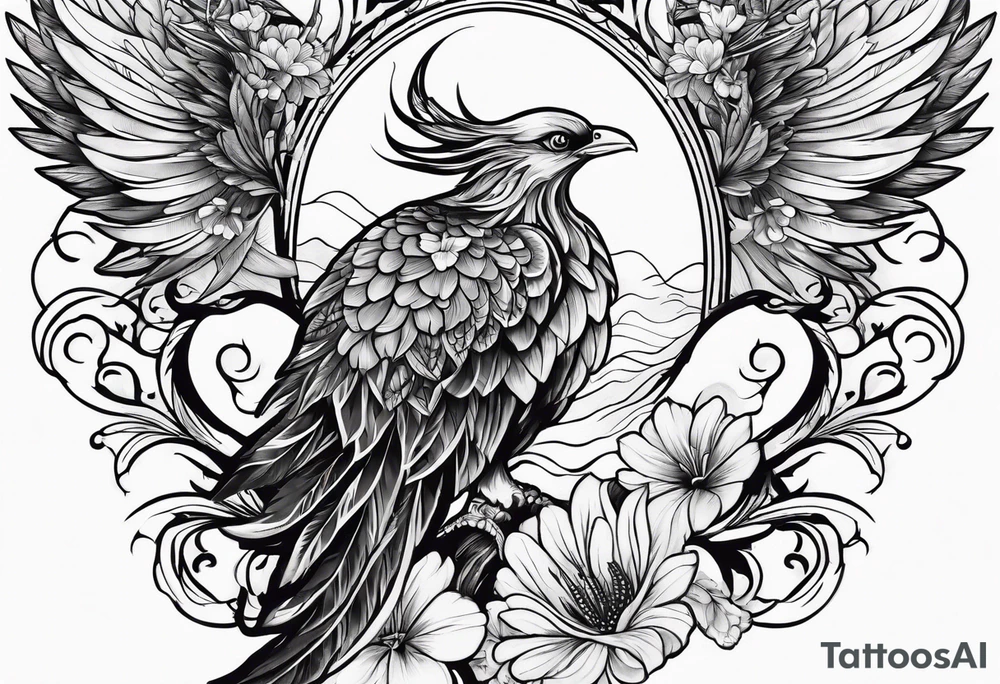 Half sleeve on under arm, with phoenix and flowers tattoo idea