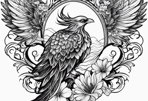 Half sleeve on under arm, with phoenix and flowers tattoo idea