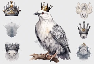 a solitary white roc wearing a grey crown tattoo idea