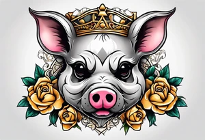 Skull and cross bones with blonde pig pig tail buns tattoo idea