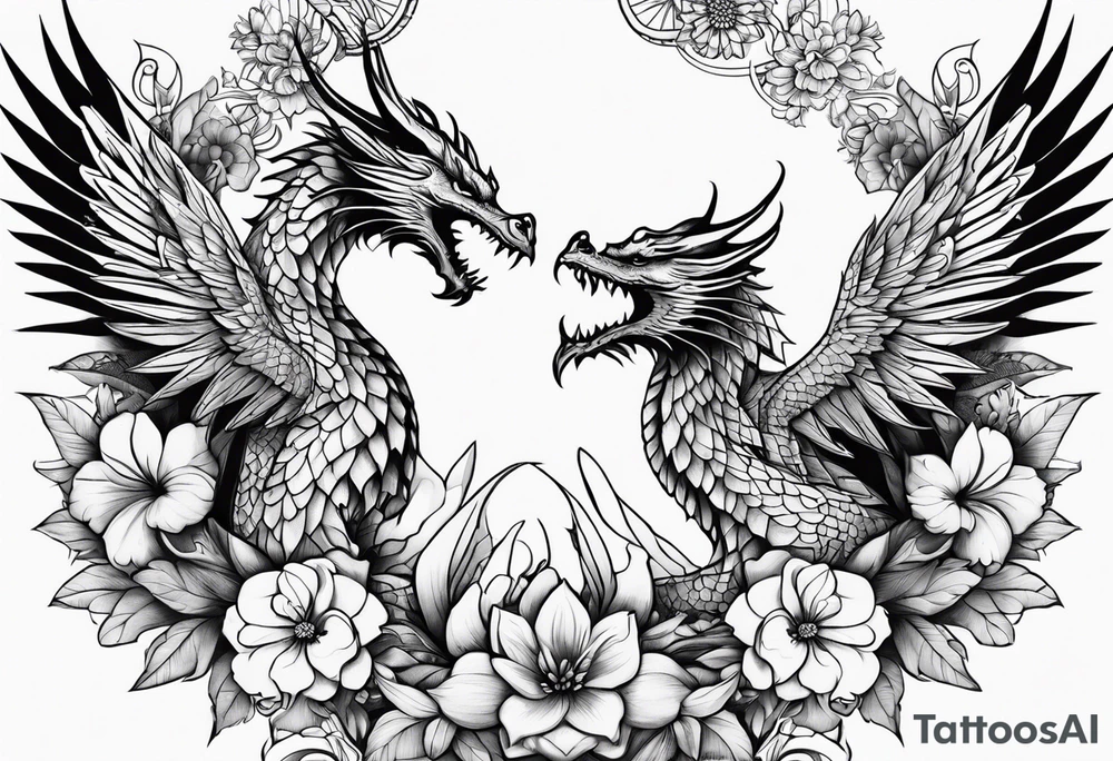 Dragón wings with flowers tattoo idea