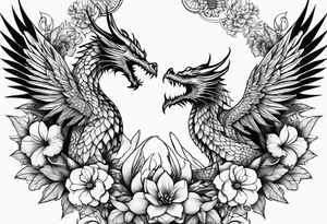 Dragón wings with flowers tattoo idea