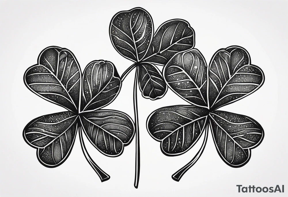 simple leaf and clover with stippled shading tattoo idea