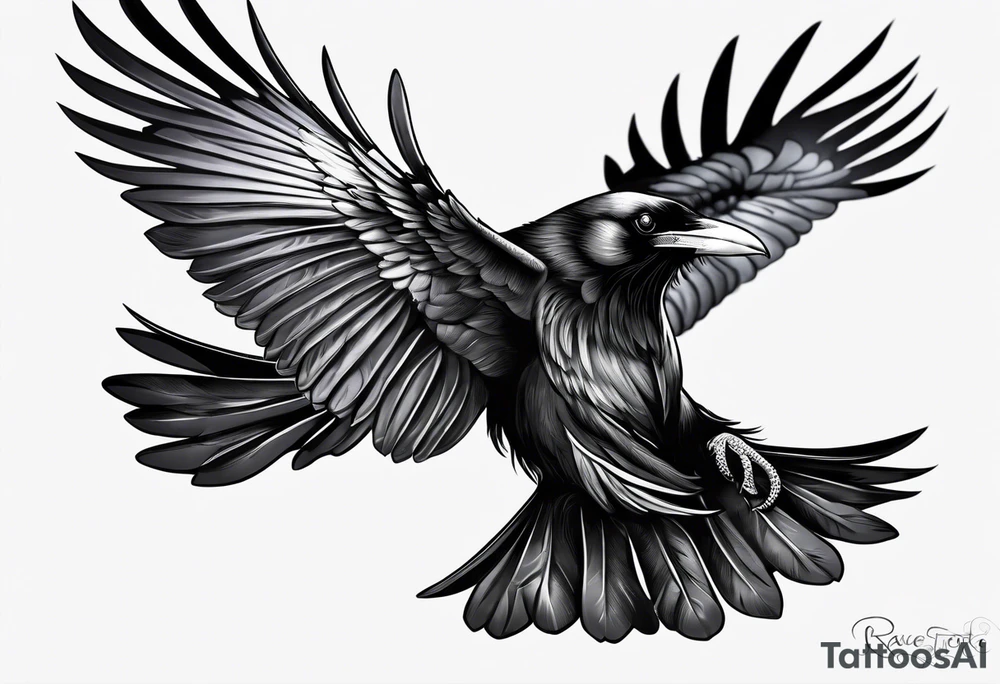 raven in flight from the back tattoo idea
