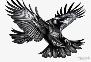 raven in flight from the back tattoo idea
