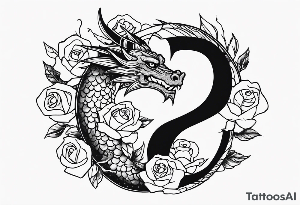 Dragon of roses urrounding the letter D tattoo idea