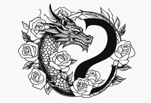 Dragon of roses urrounding the letter D tattoo idea
