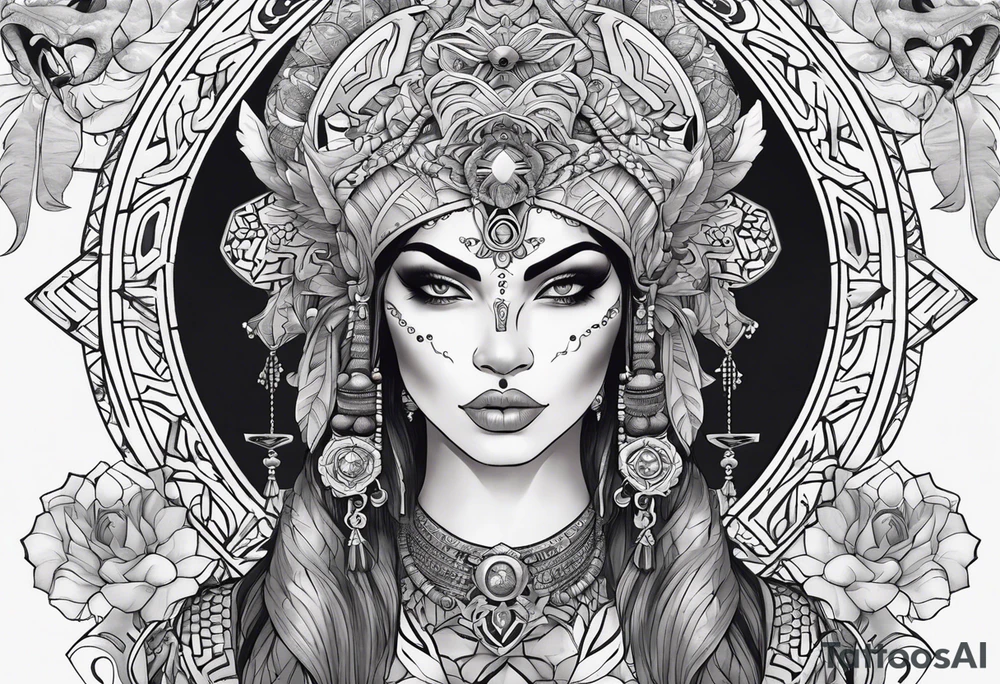 kali ma, alien goddess, valkrye, aries, pirate, divine feminine, zenza resonance, pachamama, lotus azul, blank panther, eagle, skull, 5D, nueva gaya, dna 12 tattoo idea