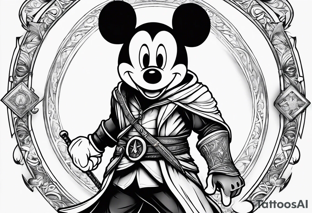 mickey mouse as assassins creed with wrist blade tattoo idea