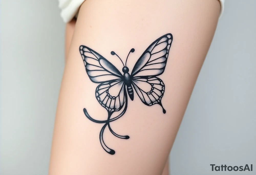 ethereal butterfly with flowing silk ribbons in moonlight tattoo idea