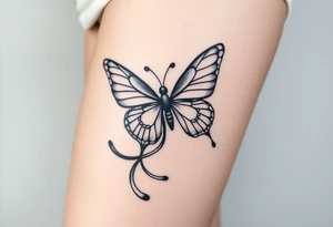 ethereal butterfly with flowing silk ribbons in moonlight tattoo idea