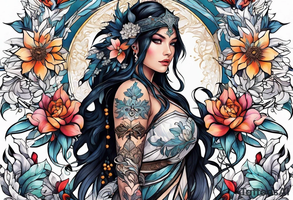 snowflake warrior, flower tattoo idea