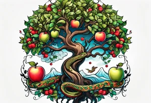 Tree of life with snake and apple tattoo idea