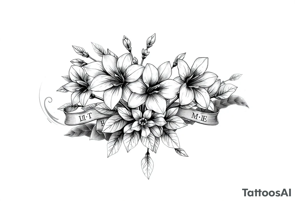 narcissus flowers and holly with 2 bands with roman numerals around them tattoo idea