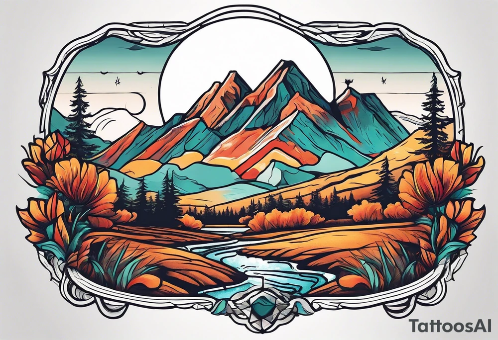 Forearm tattoo with southwest landscape and hikers tattoo idea