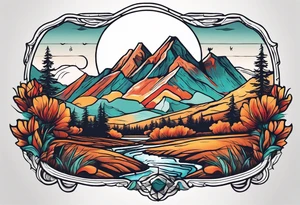 Forearm tattoo with southwest landscape and hikers tattoo idea