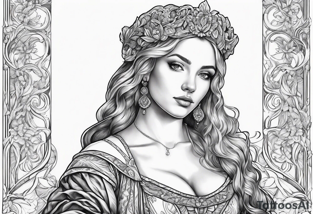 Beautiful woman in a renaissance gown tattoo idea