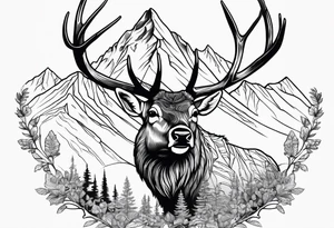 arrowhead outline with an elk and mountains inside of it tattoo idea