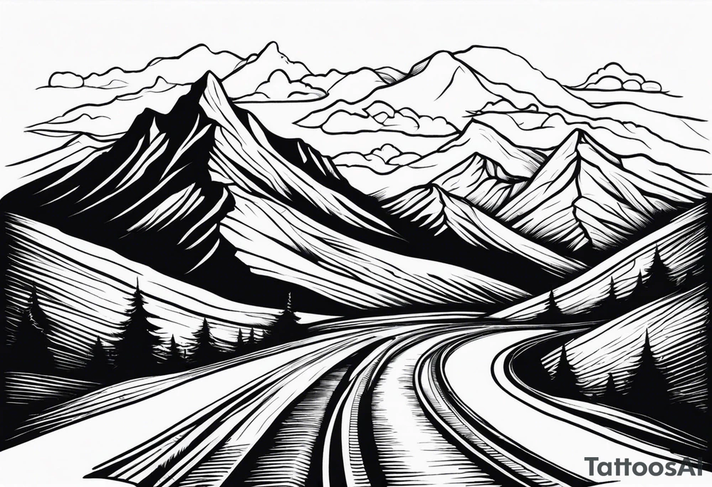 road into mountain tattoo idea
