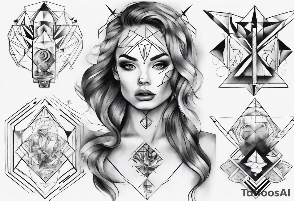 beautiful woman mixed with geometric objects tattoo idea beautiful woman mixed with geometric objects tattoo idea