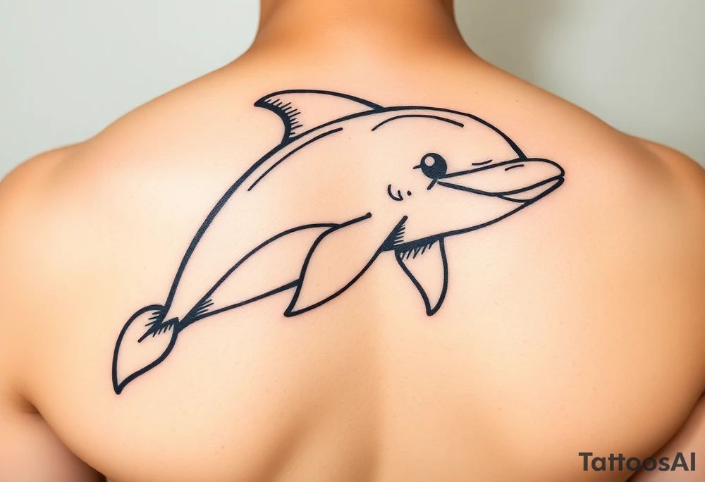 Cartoon mischevious teen age dolphin tattoo idea