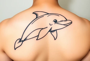 Cartoon mischevious teen age dolphin tattoo idea