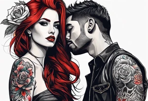 Red haired woman with black haired man tattoo idea