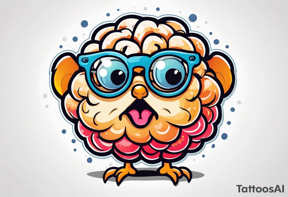 anthropomorphic brain wearing glasses, and crying tattoo idea