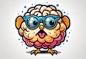 anthropomorphic brain wearing glasses, and crying tattoo idea