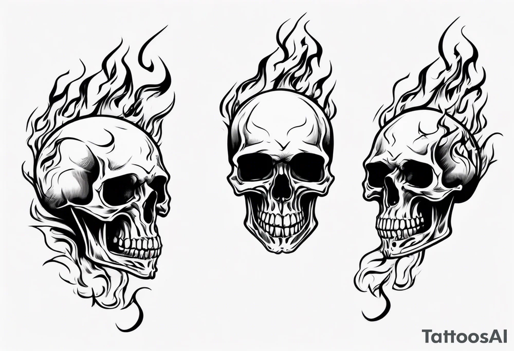 Skull from side with flames tattoo idea