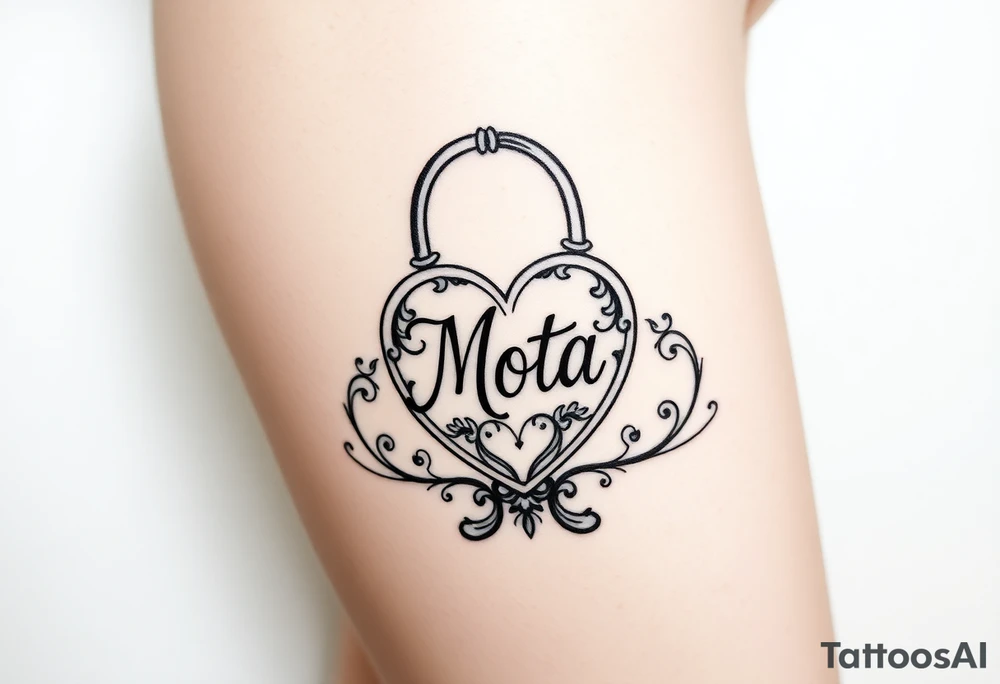 Heart shaped lock with the name Mota in it tattoo idea