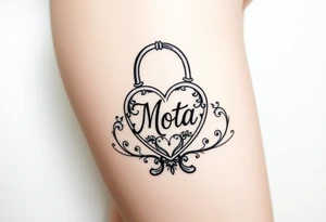 Heart shaped lock with the name Mota in it tattoo idea