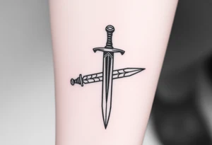 Give me a tattoo based on proverbs 27:17 about iron sharpening iron for me and the guys to get together probably two swords in it want a cross on the handle too tattoo idea